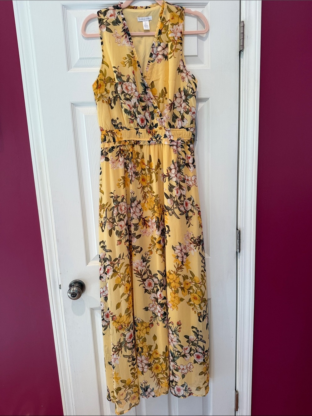 London Times Yellow Floral V-Neck Maxi